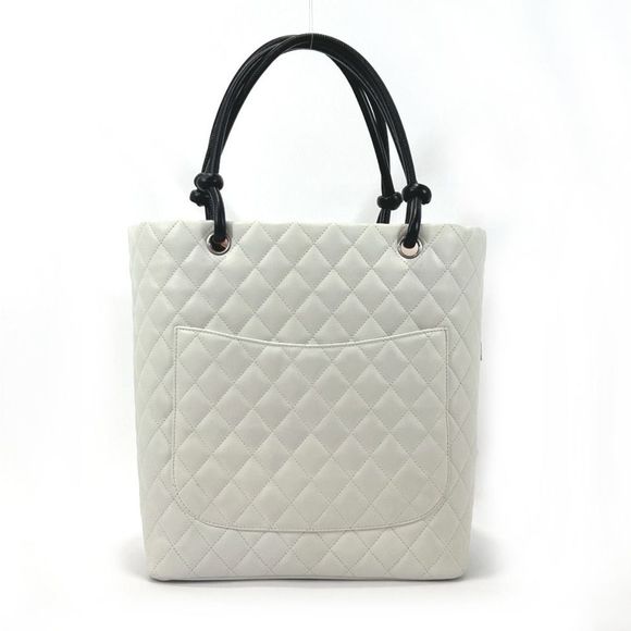 Chanel Tote Bag Cambon Line Medium Lambskin Python Leather Logo White - Picture 2 of 9